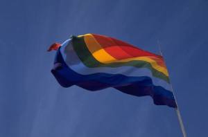 Image of rainbow flag against sky