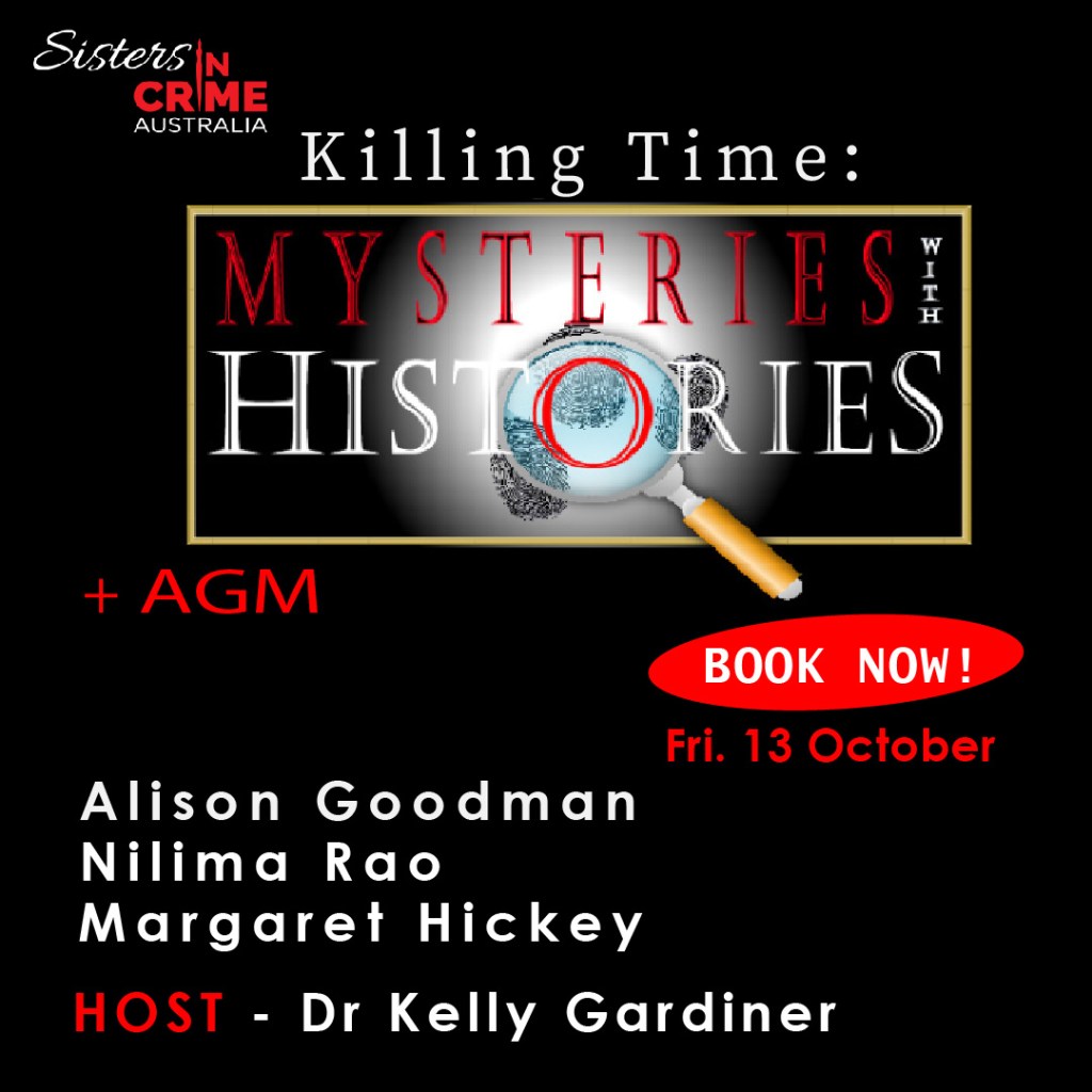 Graphic advertising Sisters in Crime event 13 October - details below